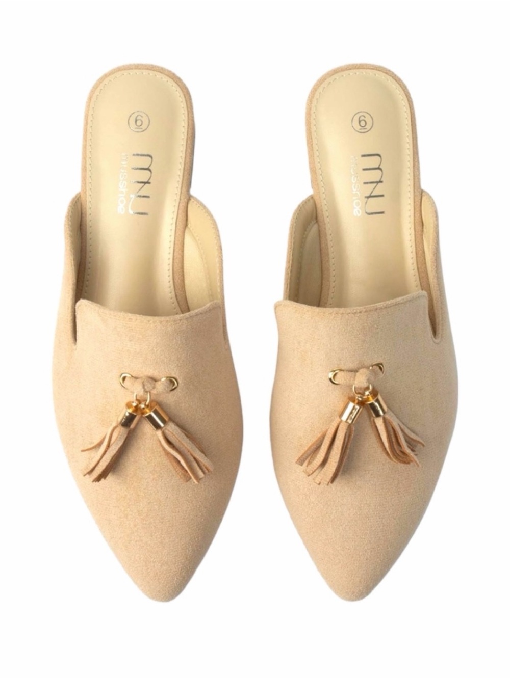 NWOT Musshoe Slip-On Flat Loafer Mules W/ Tassels SZ 7 Color Tan